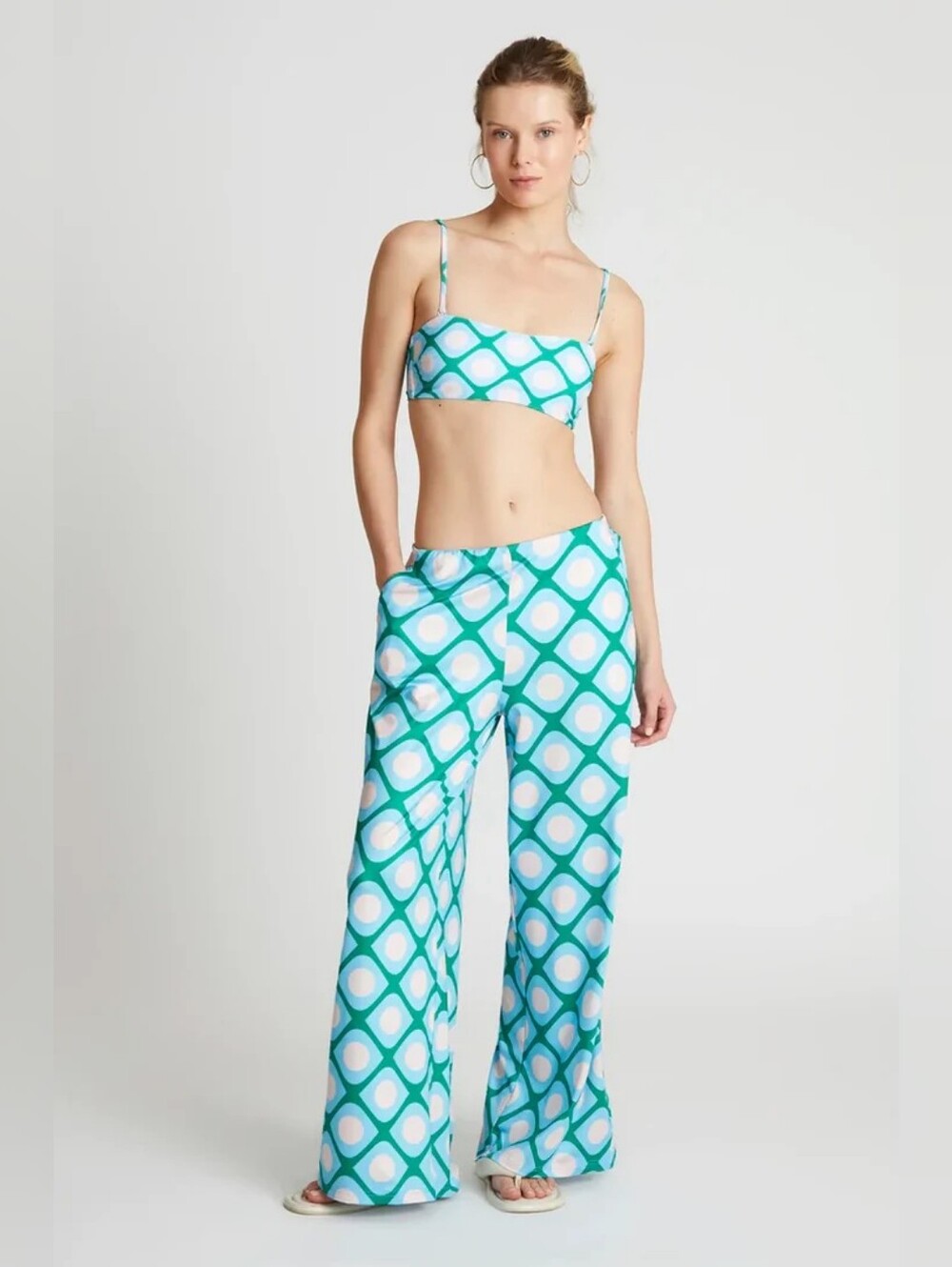 NWT Compania Fantastica Retro One Piece Swimsuit Wide Leg Pants Set Small - Picture 13 of 14